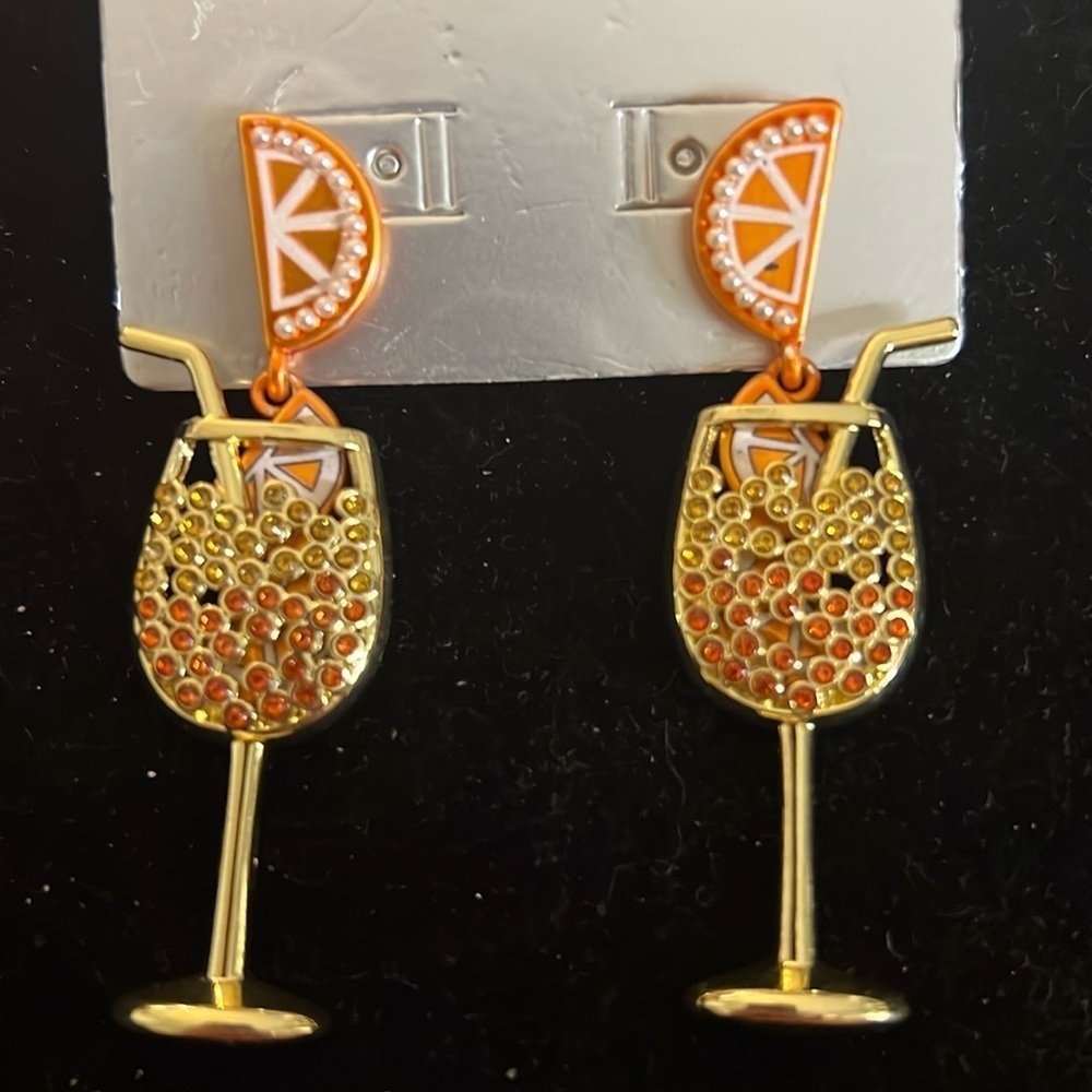 BAUBLEBAR DRINK GLASSES WITH PEARLS & ORANGE & YELLOW CRYSTALS
